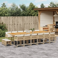 vidaXL Matgrupp för trädgården med dynor 17 delar beige konstrotting