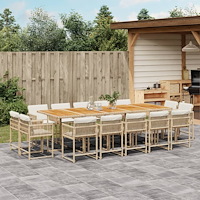 vidaXL Matgrupp för trädgården med dynor 15 delar beige konstrotting