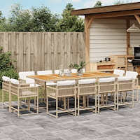 vidaXL Matgrupp för trädgården med dynor 13 delar beige konstrotting
