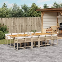 vidaXL Matgrupp för trädgården med dynor 13 delar beige konstrotting