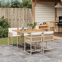 vidaXL Matgrupp för trädgården med dynor 5 delar beige konstrotting