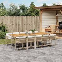 vidaXL Matgrupp för trädgården med dynor 11 delar beige konstrotting