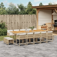 vidaXL Matgrupp för trädgården med dynor 15 delar beige konstrotting
