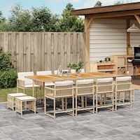 vidaXL Matgrupp för trädgården med dynor 13 delar beige konstrotting