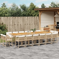 vidaXL Matgrupp för trädgården med dynor 17 delar beige konstrotting