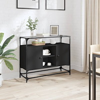 vidaXL Skänk med glasskiva svart 98x35x81 cm konstruerat trä