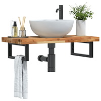 vidaXL Väggmonterad handfatshylla stål och massivt akaciaträ
