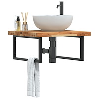 vidaXL Väggmonterad handfatshylla stål och massivt akaciaträ