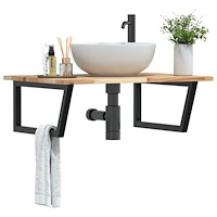 vidaXL Väggmonterad handfatshylla stål och massivt akaciaträ