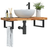 vidaXL Väggmonterad handfatshylla stål och massivt akaciaträ