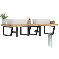 vidaXL Väggmonterad handfatshylla stål och massivt akaciaträ