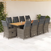 vidaXL Matgrupp för trädgården med dynor 11 delar grå konstrotting