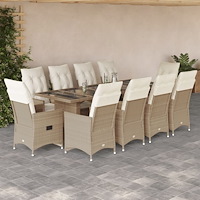 vidaXL Matgrupp för trädgården med dynor 11 delar beige konstrotting