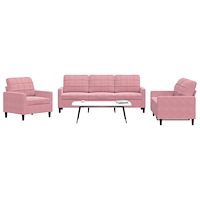 vidaXL Soffgrupp med dynor 3 delar rosa sammet