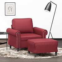 vidaXL Fåtölj med fotpall vinröd 60 cm Konstläder