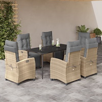 vidaXL Matgrupp för trädgården med dynor 7 delar mixbeige konstrotting