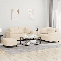 vidaXL Soffgrupp med kuddar 3 delar Beige mikrofibertyg