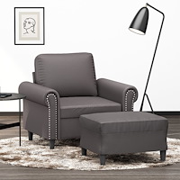 vidaXL Fåtölj med fotpall grå 60 cm konstläder
