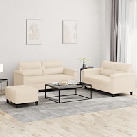 vidaXL Soffgrupp med kuddar 3 delar beige mikrofibertyg