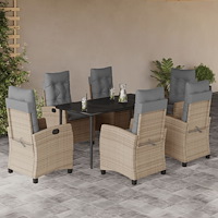 vidaXL Matgrupp för trädgården med dynor 7 delar mixbeige konstrotting