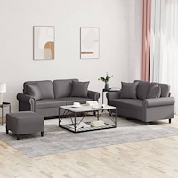 vidaXL Soffgrupp med kuddar 3 delar grå konstläder