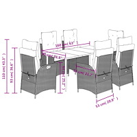 vidaXL Matgrupp för trädgården med dynor 7 delar svart konstrotting