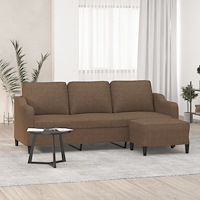 vidaXL 3-sitssoffa med fotpall Brun 180 cm tyg