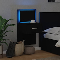 vidaXL Väggmonterat sängbord med LED-lampor svart