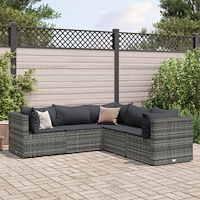 vidaXL Trädgårdssoffa med dynor 5 delar grå konstrotting