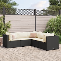 vidaXL Loungegrupp med dynor 5 delar konstrotting svart