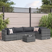 vidaXL Trädgårdssoffa med dynor 5 delar grå konstrotting