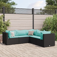 vidaXL Loungegrupp med dynor 5 delar konstrotting svart