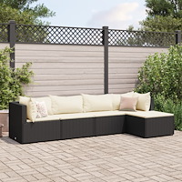 vidaXL Loungegrupp med dynor 5 delar konstrotting svart