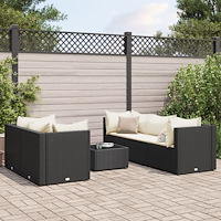 vidaXL Loungegrupp med dynor 6 delar svart konstrotting