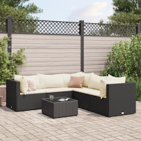 vidaXL Loungegrupp med dynor 6 delar svart konstrotting