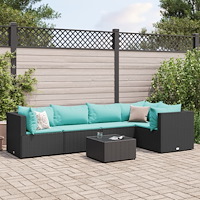 vidaXL Loungegrupp med dynor 6 delar svart konstrotting