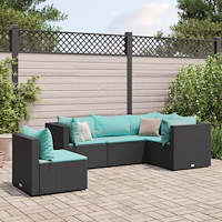 vidaXL Loungegrupp med dynor 5 delar konstrotting svart