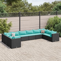 vidaXL Loungegrupp 10 delar med svarta dynor konstrotting