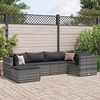 vidaXL Loungegrupp för trädgården med dynor 6 delar grå konstrotting
