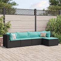 vidaXL Loungegrupp med dynor 5 delar konstrotting svart