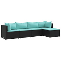vidaXL Loungegrupp med dynor 5 delar konstrotting svart