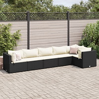 vidaXL Loungegrupp med dynor 6 delar svart konstrotting