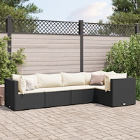 vidaXL Loungegrupp med dynor 5 delar konstrotting svart