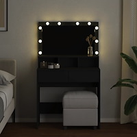 vidaXL Sminkbord med LED svart 80x41x134,5 cm