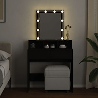 vidaXL Sminkbord med LED svart 80x41x144,5 cm