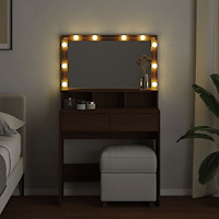 vidaXL Sminkbord med LED brun ek 80x41x134,5 cm