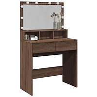 vidaXL Sminkbord med LED brun ek 80x41x134,5 cm