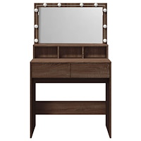 vidaXL Sminkbord med LED brun ek 80x41x134,5 cm
