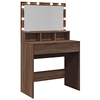 vidaXL Sminkbord med LED brun ek 80x41x134,5 cm