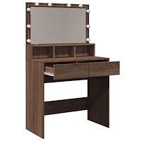 vidaXL Sminkbord med LED brun ek 80x41x134,5 cm